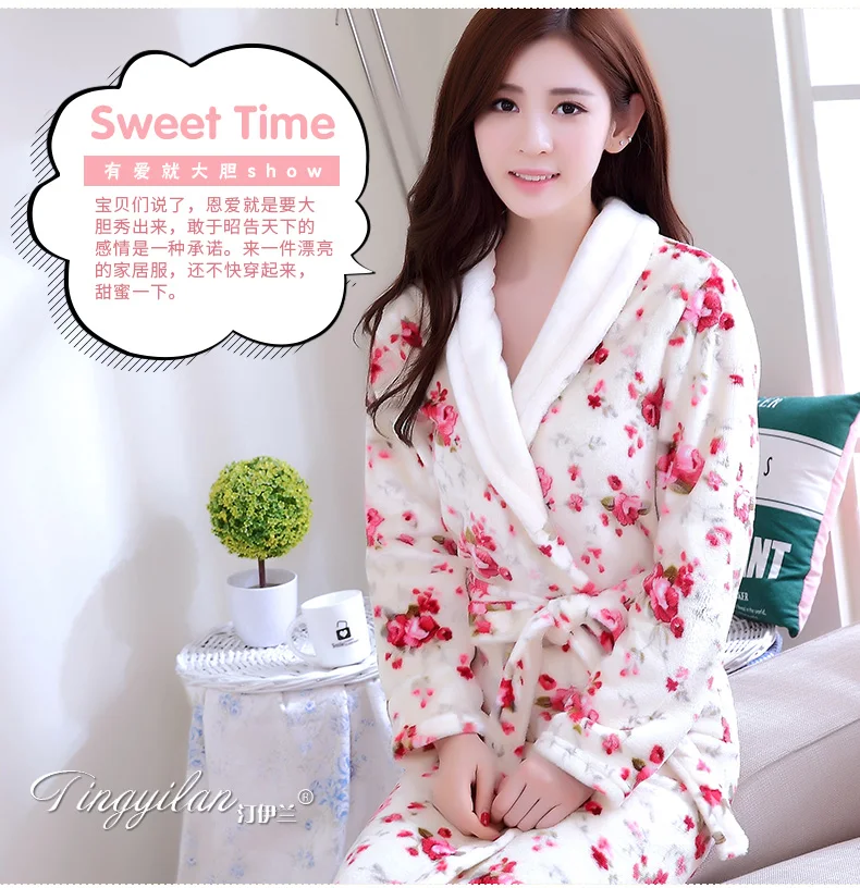 Lady Coral Fleece Bathrobes Women's Winter Flannel Pajamas Adult Men's Winter Warm Sleep Robe Coral Fleece Couples Homwear D2090