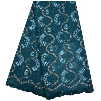

African Cotton Swiss Voile Lace Fabric High Quality With Stones Swiss Voile Lace In Switzerland African Lace Fabric Teal 1181