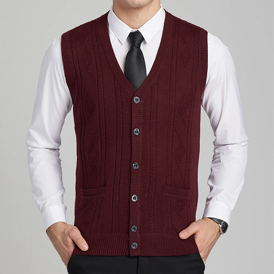 

Asian Size Men's Wool Sweater Cardigan Buttons Down Knit Jacket Sleeveless Basic Vest Stylish Vintage Casual Fashion 812