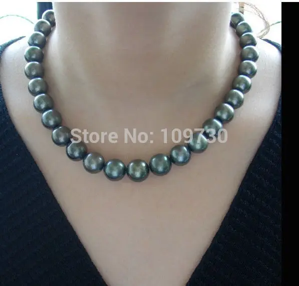 

003952 10-11MM NATURAL TAHITIAN GENUIN BLACK PEACOCK GREEN PEARL NECKLACE AA