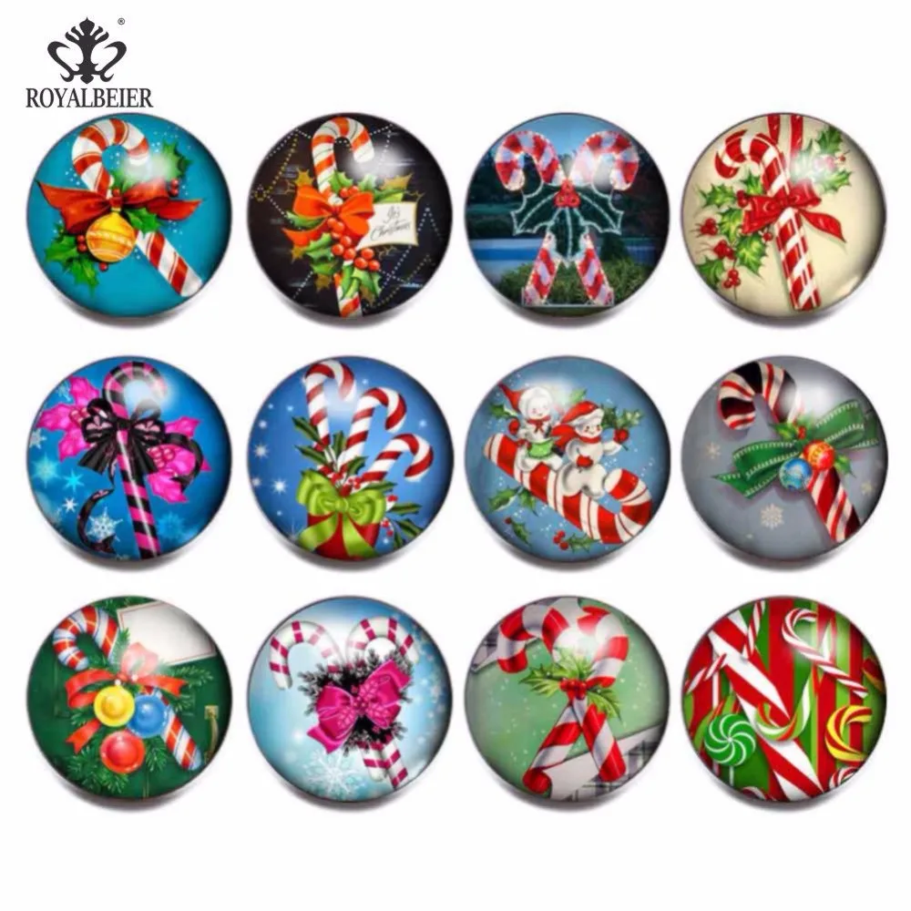 Royalbeier 12pcs/lot Merry Christmas Glass Button Christmas Pattern