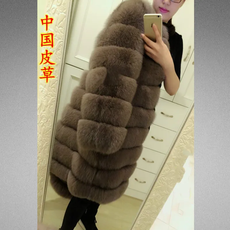 Russian natural fox fur coat female winter warm long coat entire Phi Phi grass in silver fox fur real fur coat European Russia