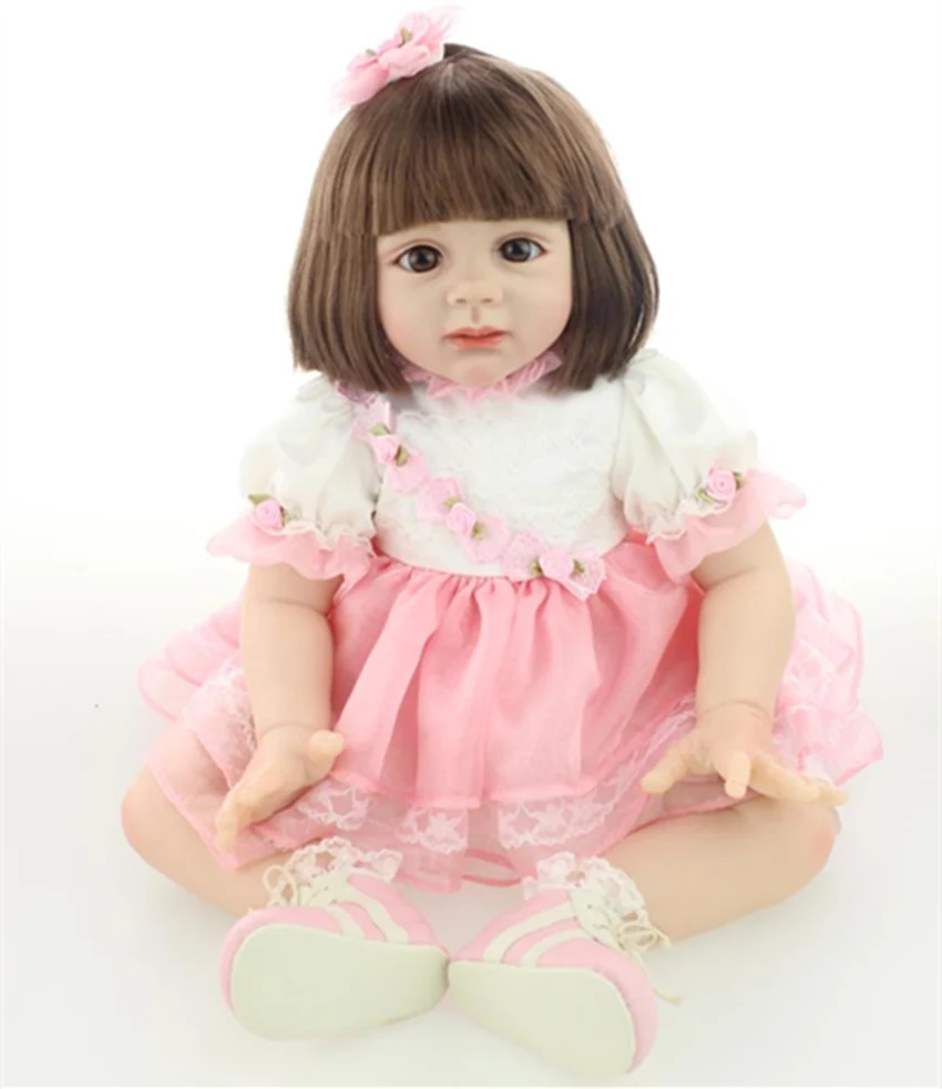 

New Arrival 60cm Safety Soft Silicone Reborn Fridolin Doll Lovely Little Girl Rooted Smooth Hair with free magnet pacifier