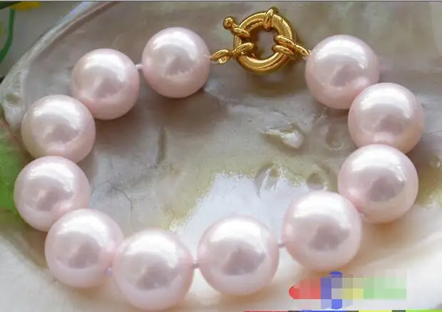 

Hot selling free shipping******** 8" 16mm round pink SOUTH SEA SHELL PEARL bracelet