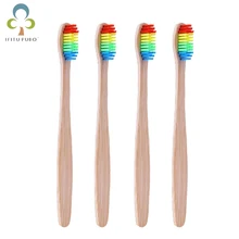 4 Шт Красочная головка бамбуковая Зубная Щетка Оптом Экологичная деревянная Радужная бамбуковая зубная щетка для ухода за полостью рта мягкая щетина GYH