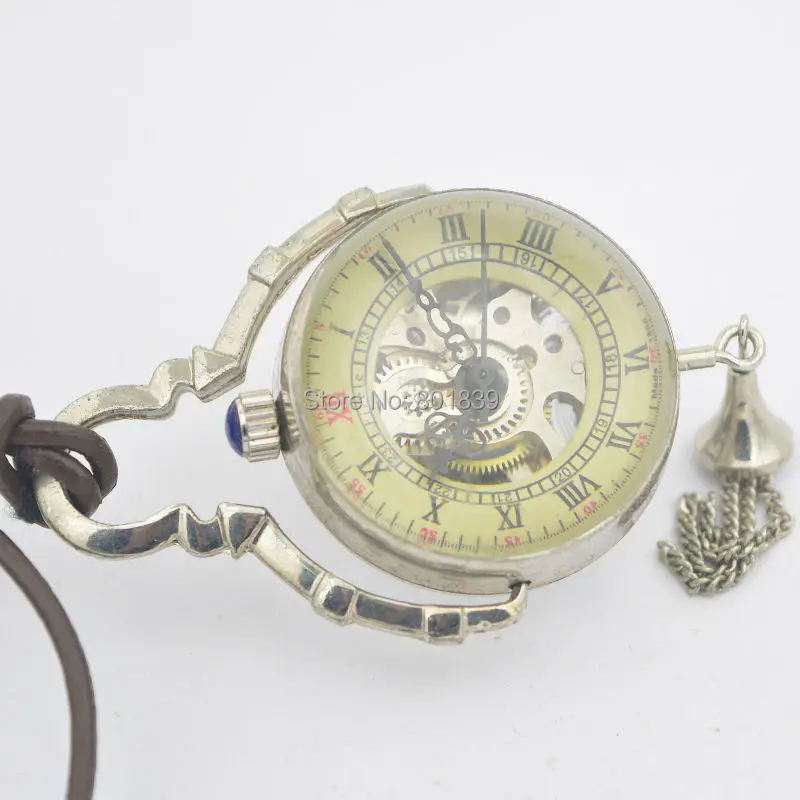 Прозрачная SilverTone с хрустальным шаром дизайн Заводной механический карманные часы+ кожаная цепочка хороший подарок цена H047