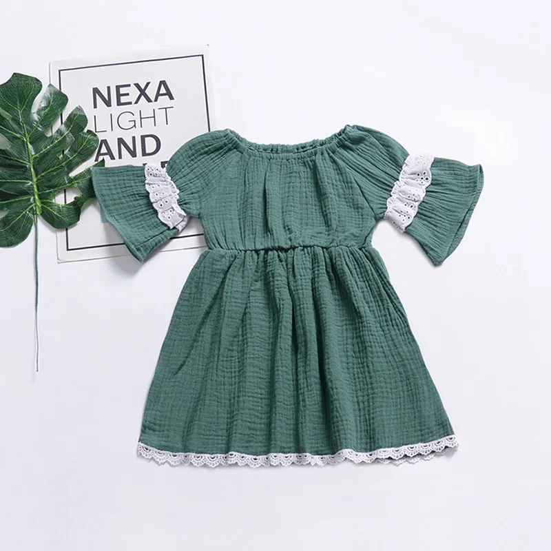 Green color baby girl dress infants kids children summer half sleeves