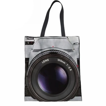 

Coth Bag Women Handbags 3D Camera Print Reusable Folding Shopping Bag for Girls Canvas Beach Bag Ladies Hand Bags New