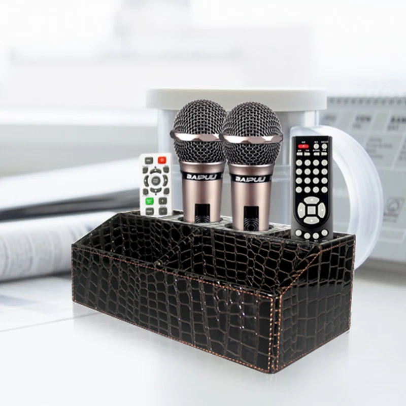 

imitation Leather KTV Microphone Multi-function Remote Control Mobile Phone Storage Box Desktop Hotel Home box