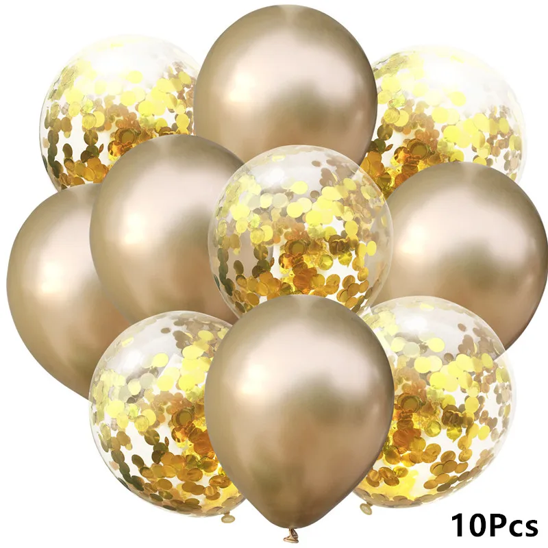 10pcs Mixed Gold Confetti Balloons Gold Foil Confetti Transparent Balloon Birthday Baby Shower Wedding Party Decorations Balls (5)