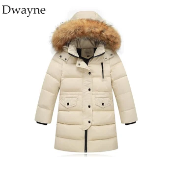 

New Kids Winter Down Jacket Girls Thickened Warm Down Jackets Coat Boys long Fur Outerwear Parkas For Girl Hooded Children Coats