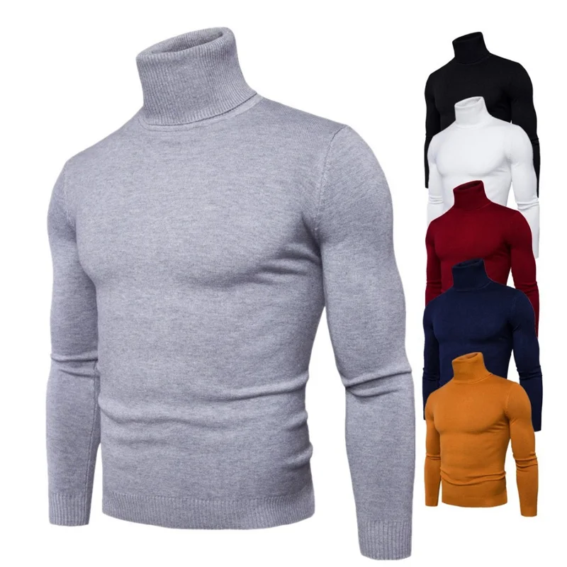 

Spring Autumn New Solid Colors Pull Homme Turtleneck Sweater Dress High Elasticity Slim Pullover Men Knitwear Men Clothing 3XL