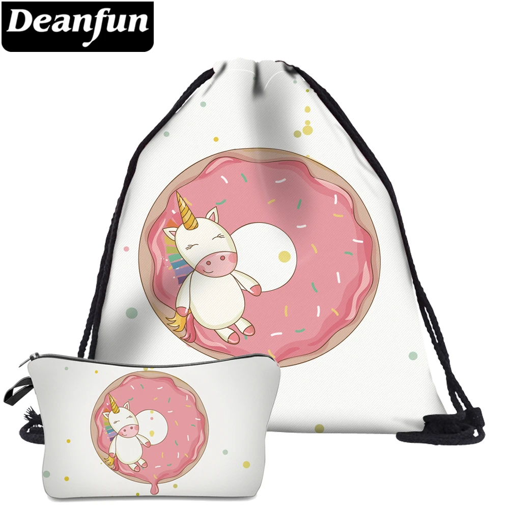

Deanfun 2Pc Unicorn Donuts Drawstring Bags 3D Printing Schoolbags for Teenager Girls