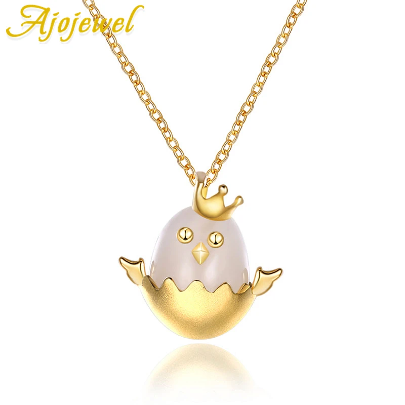 

Ajojewel New Design Cute Crown Chick Pendant Necklace Semi-precious Stone Necklace Women Luxury 925 Silver Chicken Accessories