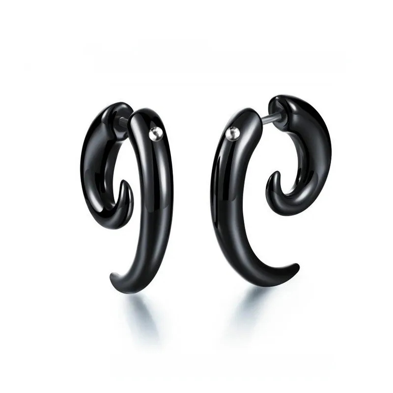 

Black Punk Stainless Steel Men Earring Bull Horn Crooked Angle Anti-allergic Snail Funny Stud Earrings Jewelry Gifts for Women