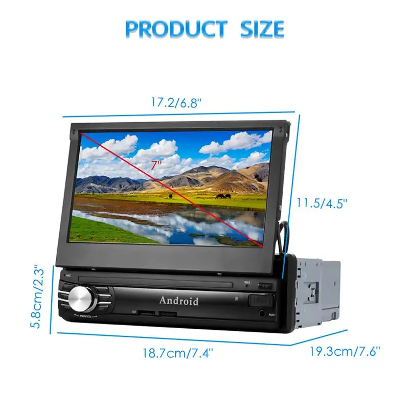 Clearance Retractable 7" 1 DIN Android 6.0 1080P Autoradio GPS Bluetooth Navigation Car Stereo Player Fully Capacitive Touch Screen 1G/16G 10