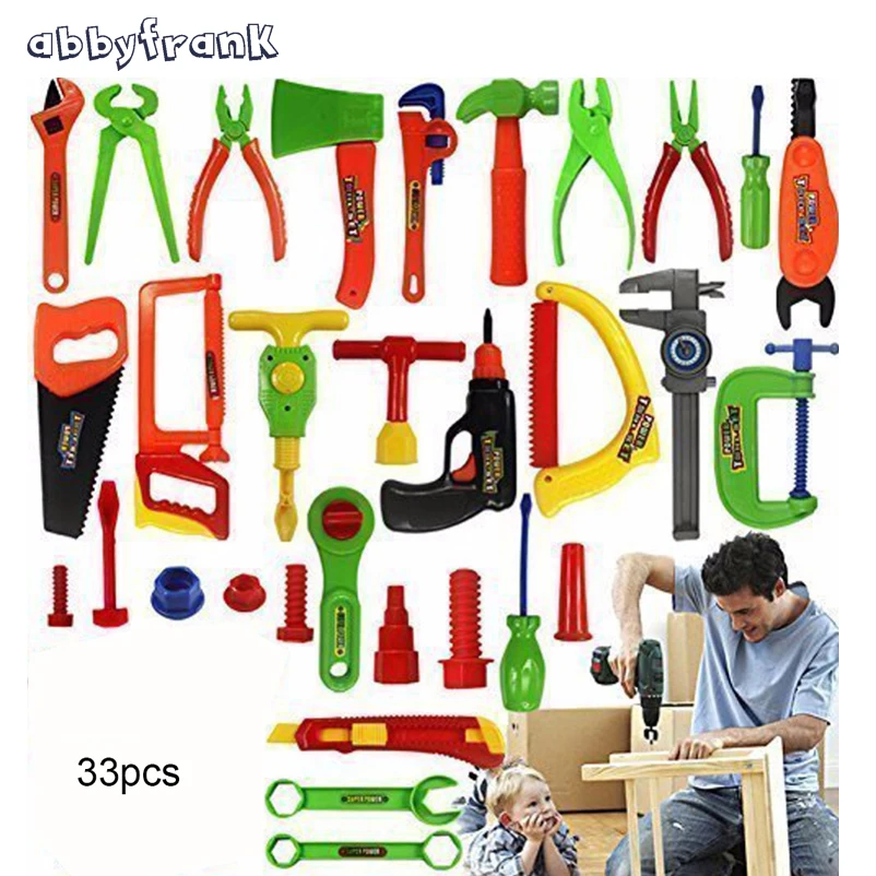 Abbyfrank 33Pcs/Lot Tool Toys Pretend Play House Repair Kit Power
