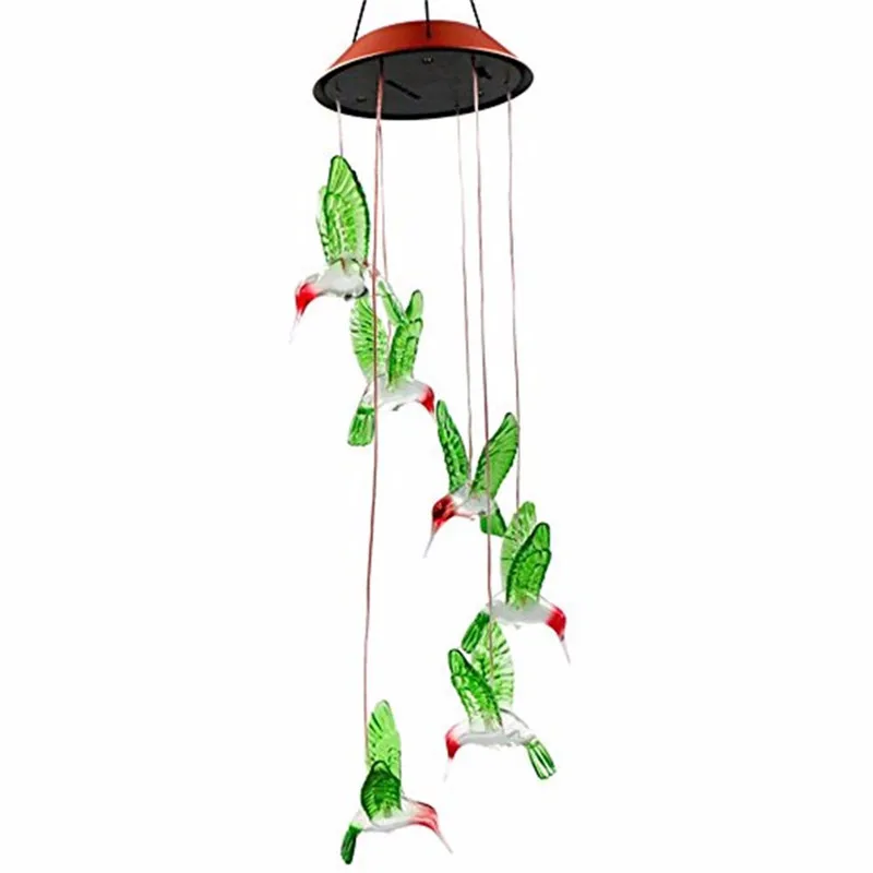 

Color Changing LED Solar Wind Chime Hummingbird Wind for Gardening Lighting