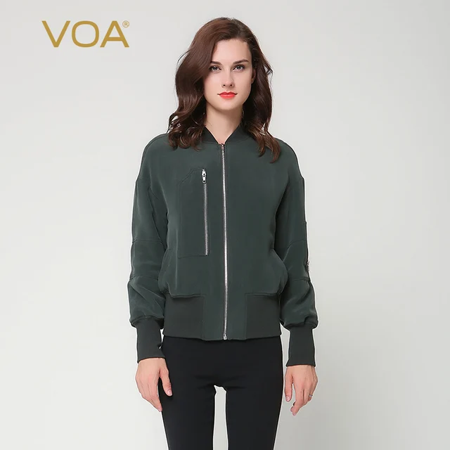 Cheap VOA plus size dark green cotton padded jacket for women soild stand collar zipper short parka 4xl size baseball parka M7219
