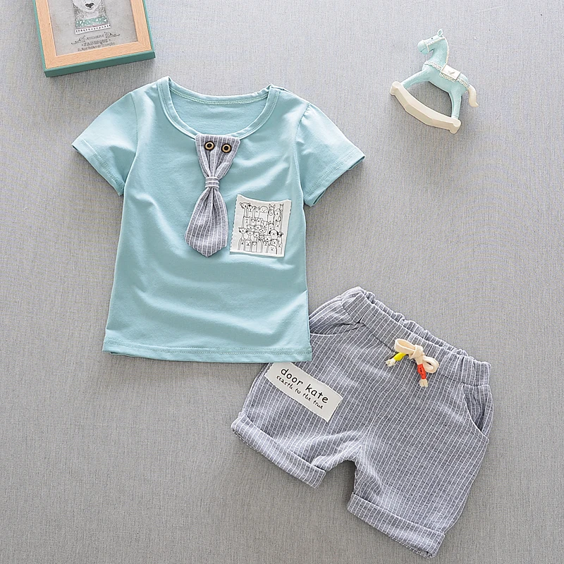 

Summer Boys Clothes Sets Baby Gentleman Tie Short T shirt + Pants Suit Toddler Children Clothing Casual Kids Outfits Infant Baby