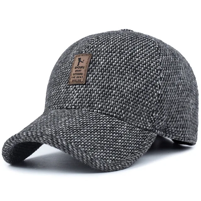 Новая защитная бейсбольная кепка с ушками, зимняя шапка, Теплая мужская и женская шерстяная вязанная шапка для папы, лыжная, винтажная, одноцветная, наружные наушники - Цвет: Gray