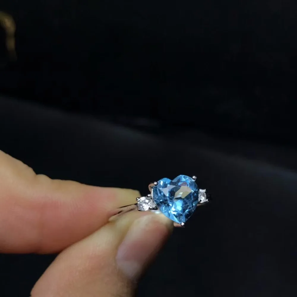 Uloveido 925 серебро натуральный голубой топаз сердце кольцо классический стильный