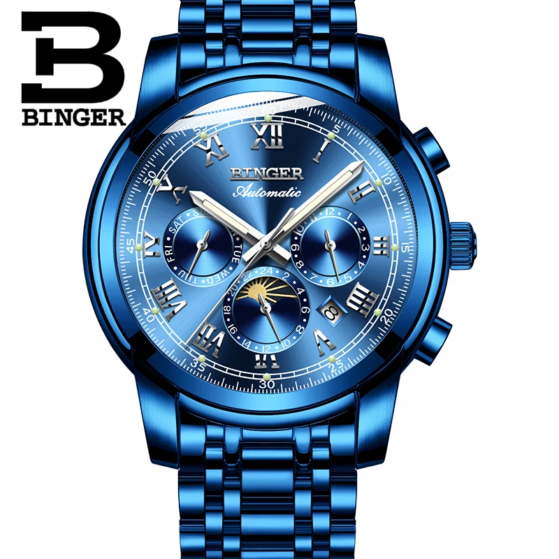 جديد سويسرا التلقائي الميكانيكية ووتش الرجال بينغر الفاخرة العلامة التجارية الرجال الساعات الياقوت متعددة وظيفة relogio masculino B1178-8