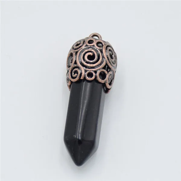 Black Agates Женские и мужские модные ювелирные изделия, античная латунь, бронза, металлические подвески из натурального камня, Lapis, розовый кристалл, черный, Onxy подвески для ожерелья - Окраска металла: Black Agates