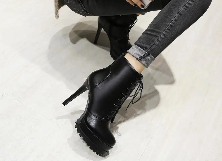 Модная обувь; женские ботинки на платформе; Демисезонные ботильоны для женщин наивысшего качества; обувь на высоком каблуке; большие размеры 34-43; N267
