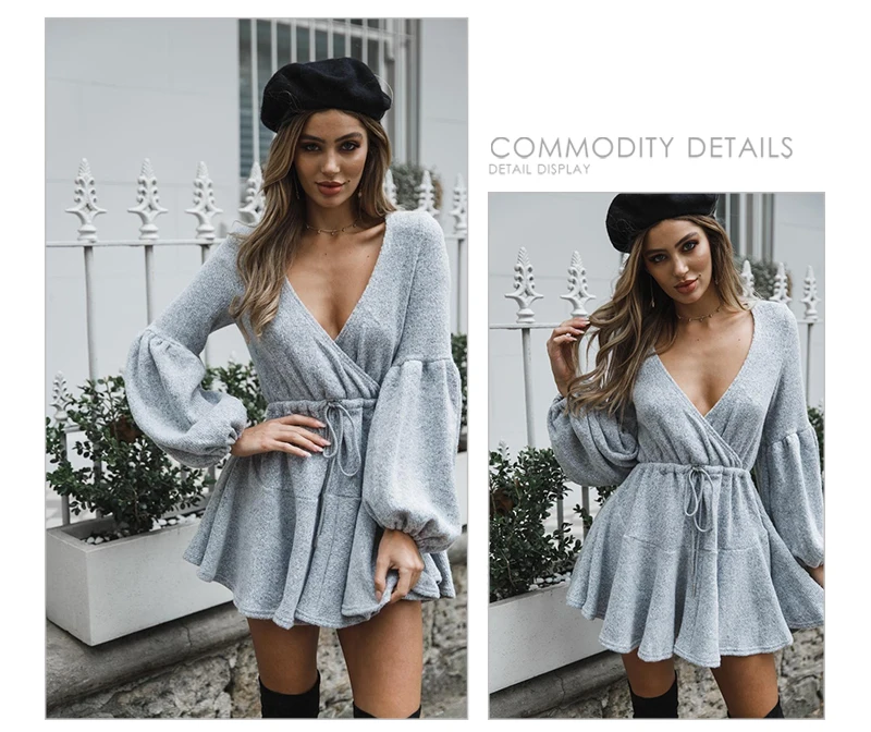Long Sleeve Women Sexy Dress Winter 2018 V Neck Bandage Sashes Ladies Mini Sweater Dresses Knitted Autumn Short Vestido Party    (8)