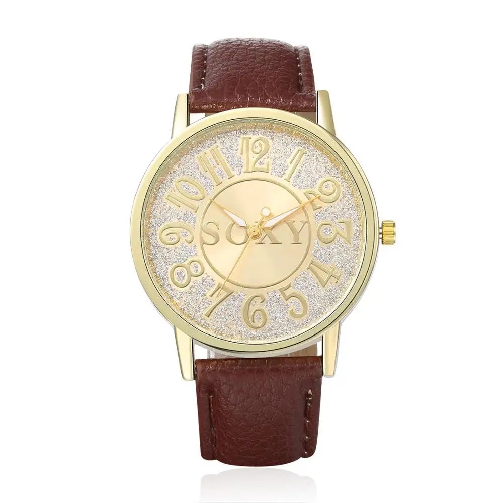 Лидер продаж, роскошные Брендовые Часы SOXY, женские модные часы с кожаным ремешком в стиле кэжуал, женские наручные часы с кристаллами, женские Relogio Masculino PIC0002 - Цвет: Brown