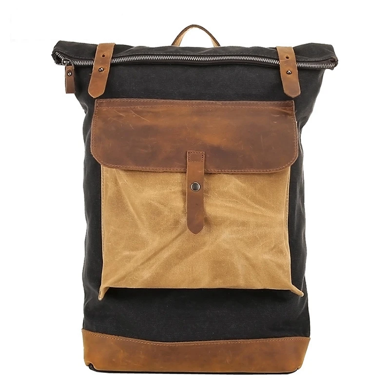 

Bagpack Vintage Canvas Leather Laptop Backpack Male College School Bookbag Men Out Door Travel Casual Daypacks Waterproof Bag