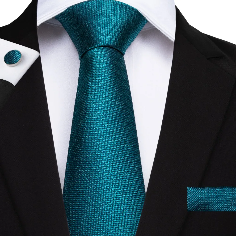 

DiBanGu Silk Ties Teal Green Solid Color Skinny Tie Formal Necktie Pocket Square Cravatte Jacquard Woven Microfiber SJT-7138
