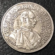 1903 Дания 2 Kroner-Christian IX-anniversary of Reign посеребренные имитация монеты