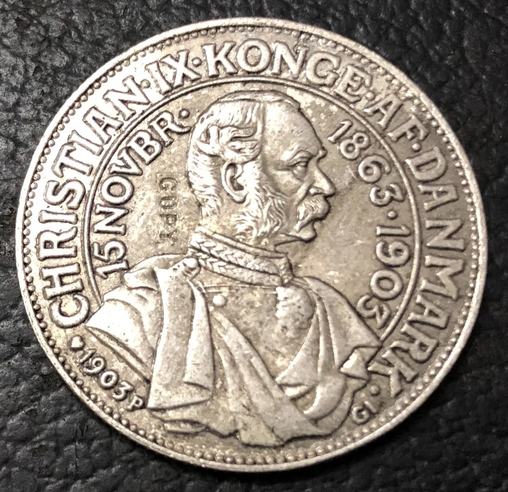 1903 ДАНИЯ 2 крона-Кристиан Икс-годовщина правления Посеребренная копия монеты |