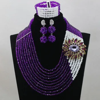 

Splendid Purple Wedding Jewelry Beads Set Hot Sale Nigerian Beaded Jewelry Set Handmade Large Stock Free Shipping hx405