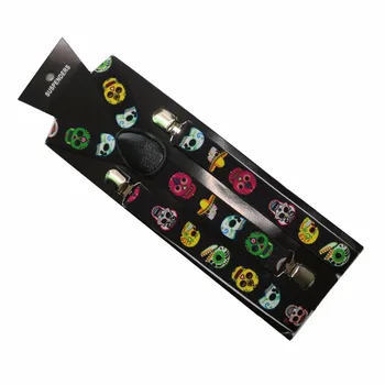 

OLOME Vintage Skull Print Suspenders Men Women Hip Hop Elastic Suspenders Braces Male Female
