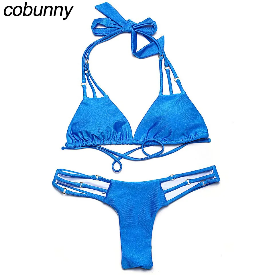 

COBUNNY 2017 Halter bikini set push up swimwear thong swimsuit removable padding brazilian bikini bathing suits xs-2xl PA005