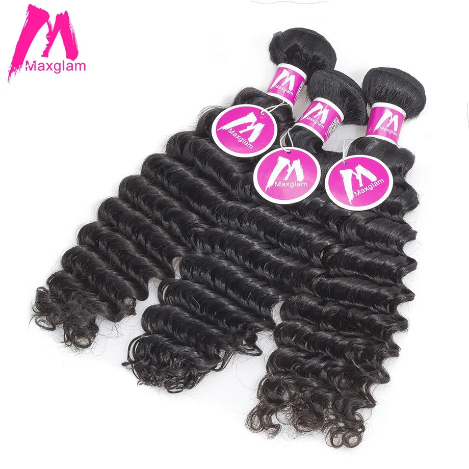 

Maxglam Peruvian Virgin Hair Deep Wave Unprocessed Natural Color Human Hair Weave Bundles 3pcs Free Shipping