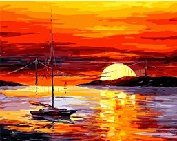 MaHuaf-W607 Harbor sunset Framed unique landscape DIY Painting By Numbers Art Canvas Painting 