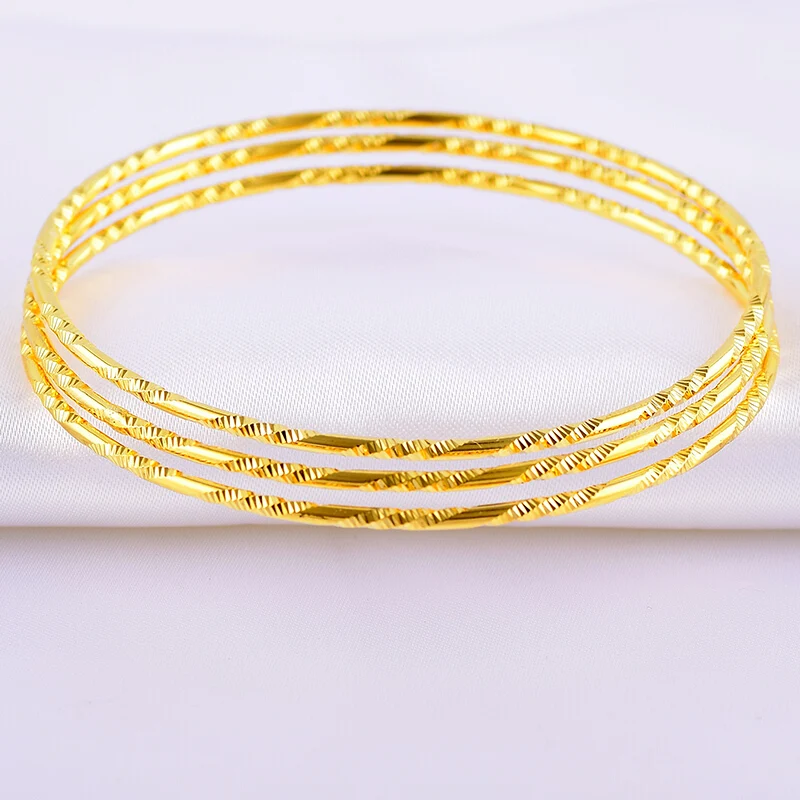 

Classic Thin Bangle Yellow Gold Filled Stylish Womens Bracelet Bangle Screw Carved Pattern Diameter 65mm 2.56"