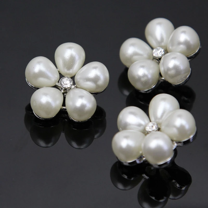 

Yundfly 5pcs/lot Metal Decorative Buttons Crystal Pearl Flower Alloy Rhinestone Buttons Flat Back Diy Craft Jewelry Accessories