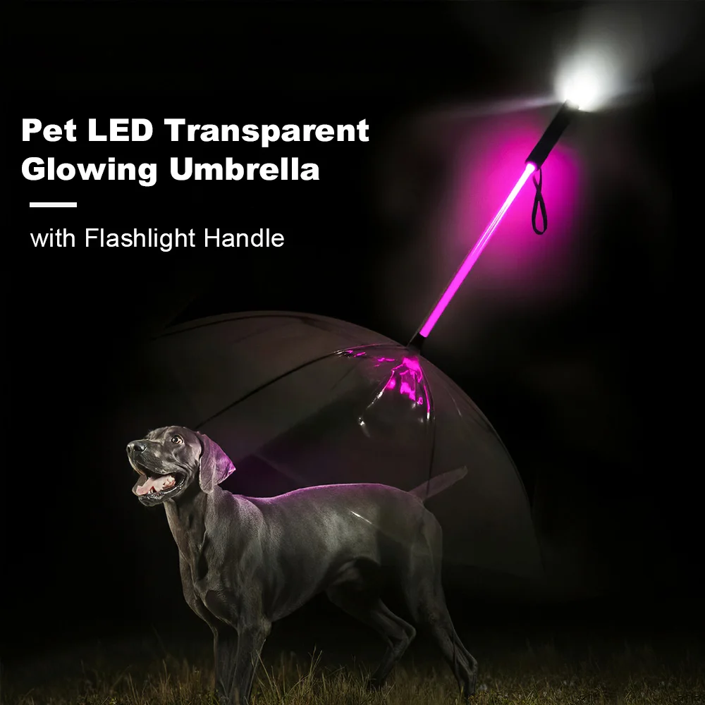 

Waterproof Pet Dog Umbrella Leash With Flashlight Led Glowing Handle for Walk Dog Protect Pets in Rainy Day