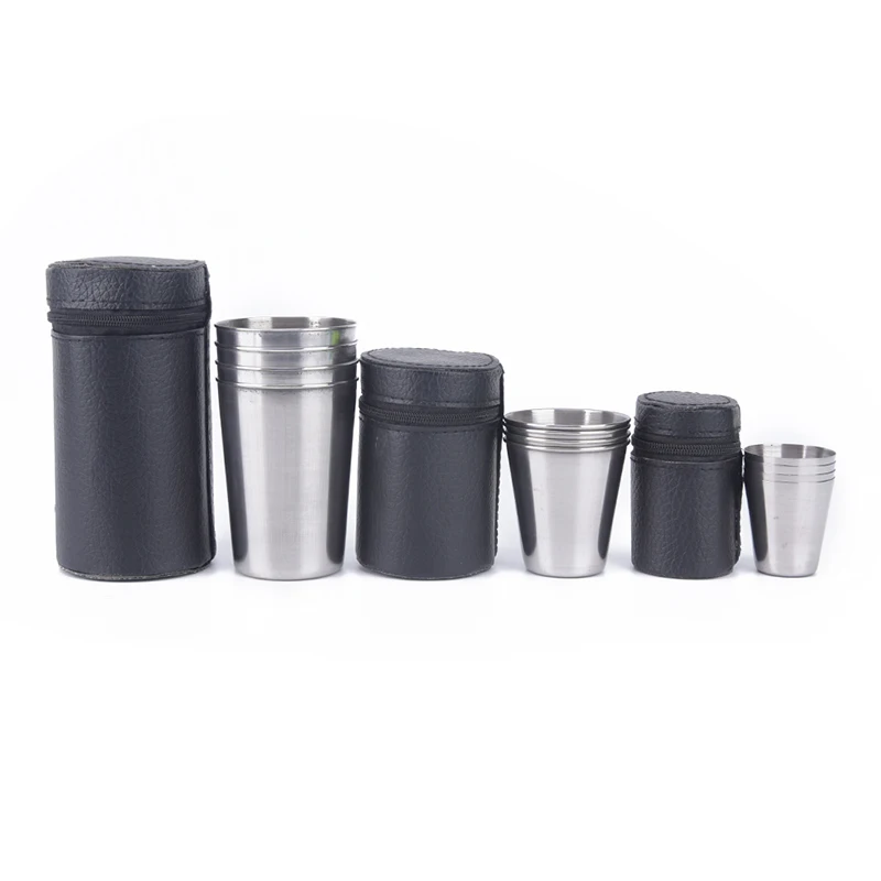 30ml/70ml/170ml Travel Cups Set Stainless Steel Cover Mug Camping Cup Mug Drinking Coffee Tea Beer With Case Outdoor Tableware