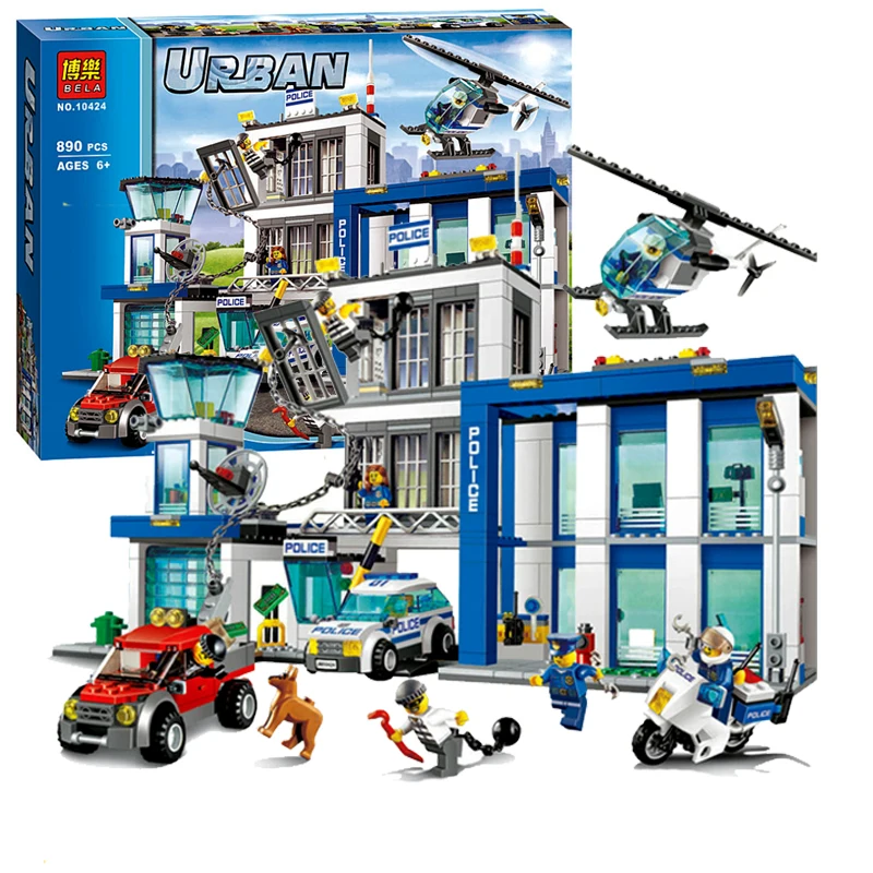 

Bela 10424 City Police Station Motorbike Helicopter Model Building Bricks Kits Compatible with Legoings City 60047