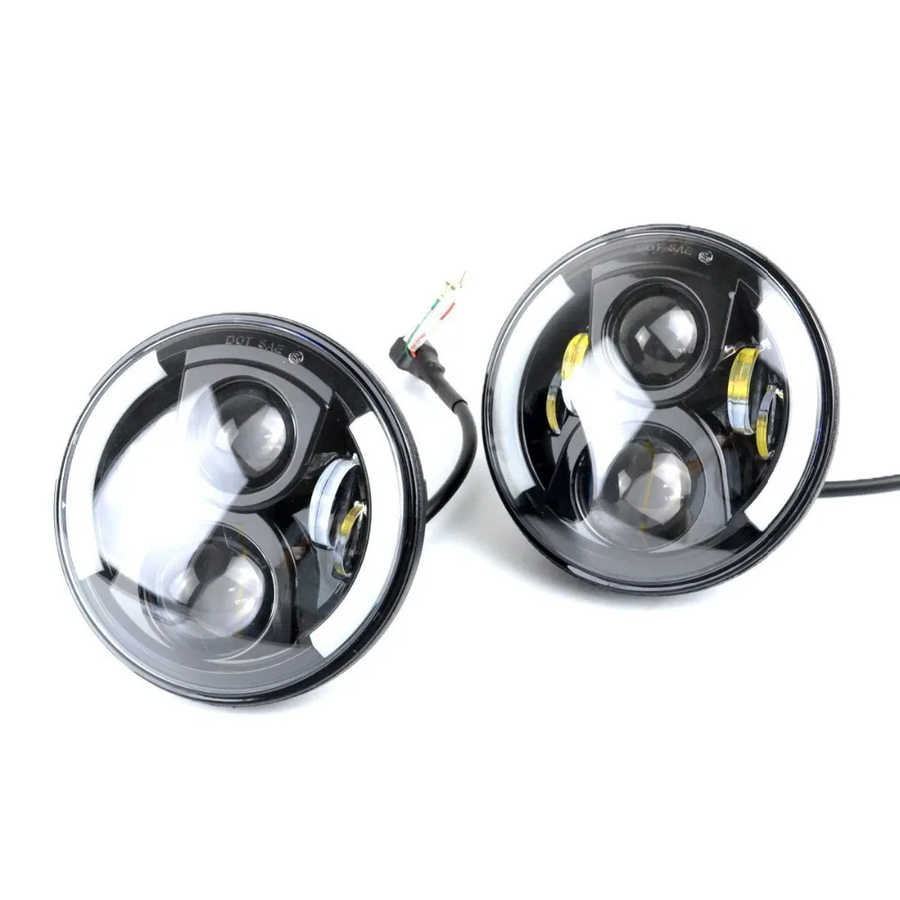 7 Inch 48W Round LED Driving Light Headlights Insert Angle Eyes for
