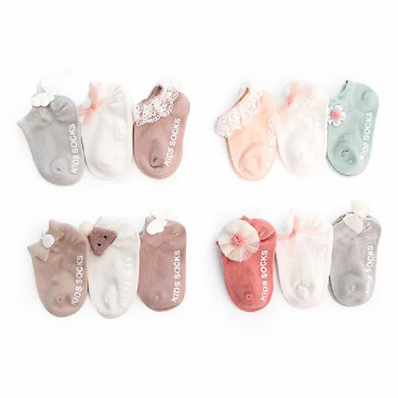 

3 Pairs/lot Spring Summer Baby Cotton Socks Bouble Needle Loose Mouth Newborn Socks Dispensing Non-slip Children's Boat Socks