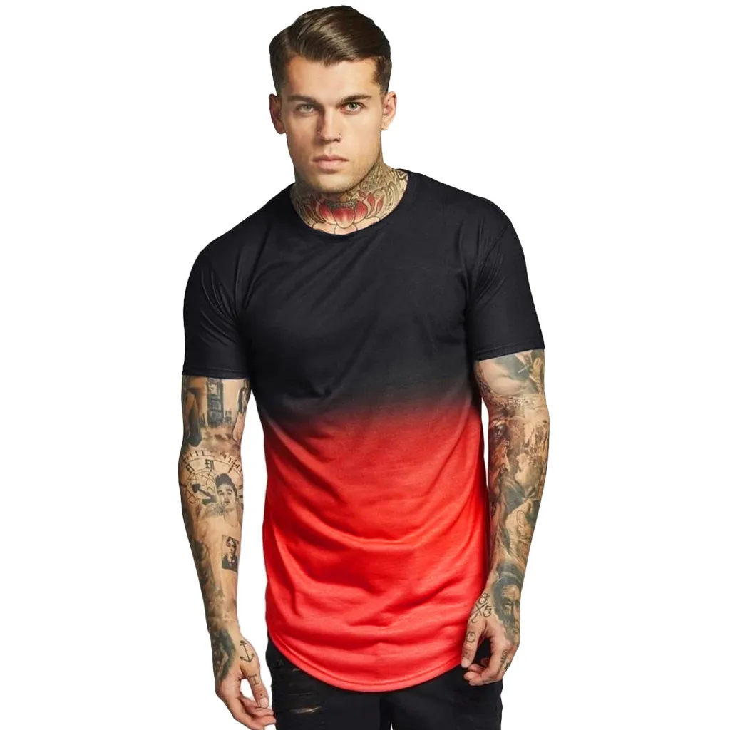 

Fashion Men T Shirts Summer Sports Running Top O-neck Gradient color short sleeve one piece Casual man funny t shirt summer 2019