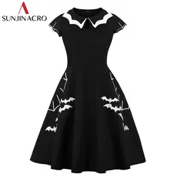 SUNJINACRO плюс размер Летучая мышь вышивка Хэллоуин платье готическое черное бальное платье платья для вечеринок панк вечерние Питер Пэн