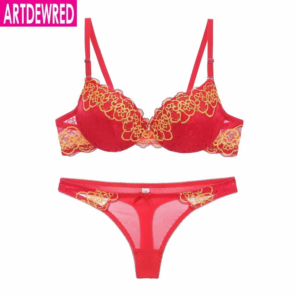 high-end brand New Arrival lace bra set push up underwear set women panties thin thick cup hollow lace intimates bras lingerie lace bra set Bra & Brief Sets